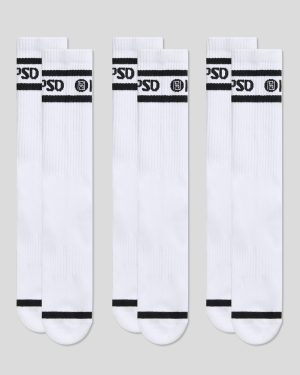 3 PACK - LOGO STRIPE CREW - WHITE