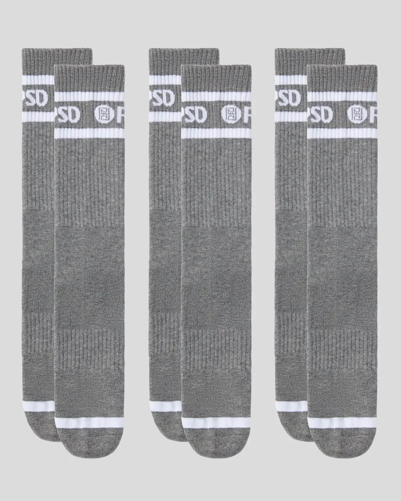 3 PACK - LOGO STRIPE CREW - GRAY